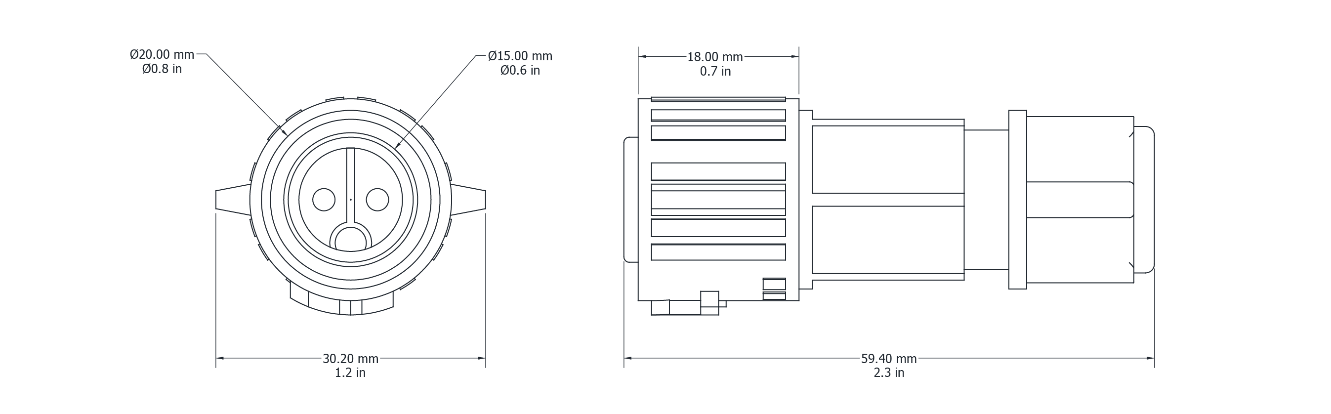 Drawing Image for Push Lock Connector 2 Pin Male 