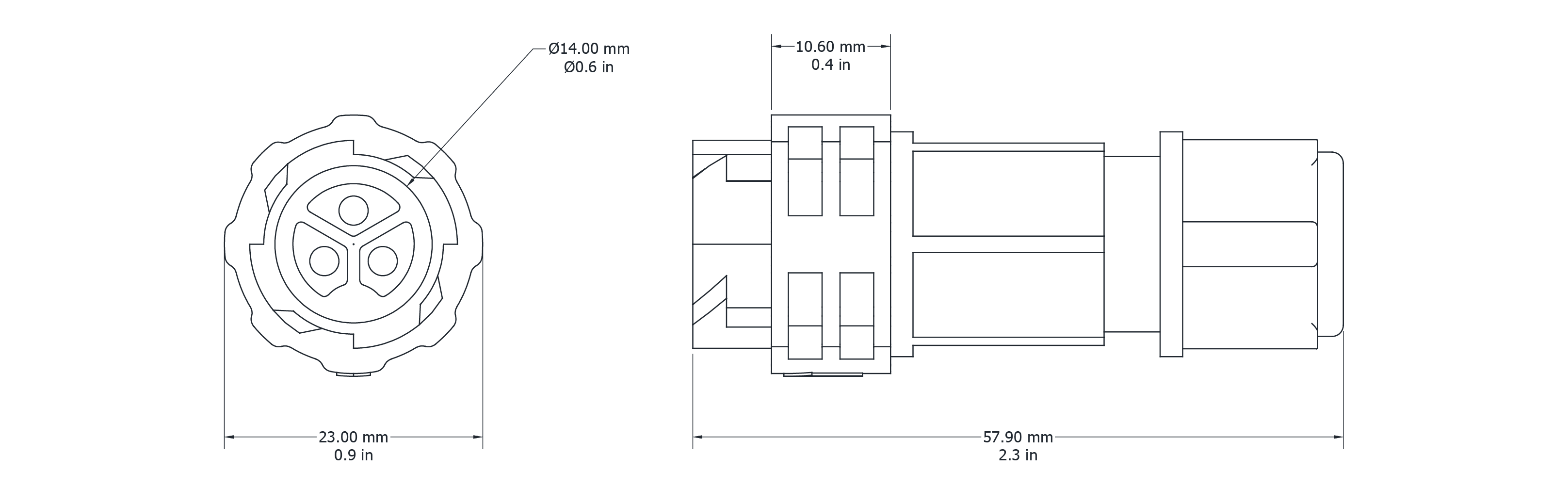 Drawing Image for Push Lock Connector 3 Pin Female 