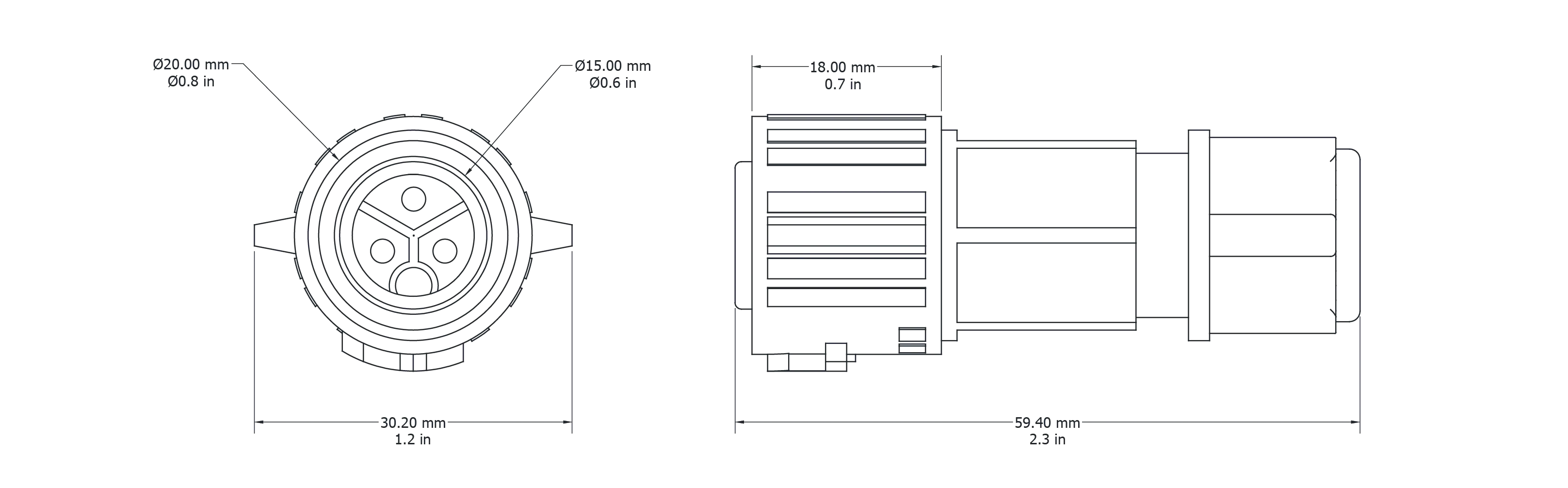 Drawing Image for Push Lock Connector 3 Pin Male 