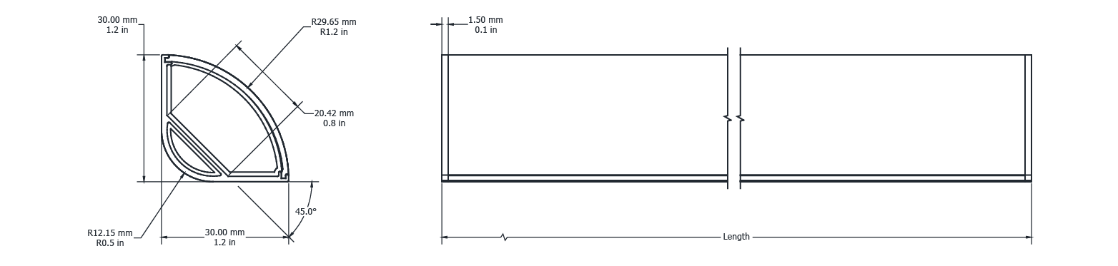 Drawing Image for Flex Profile Surface Corner 3031