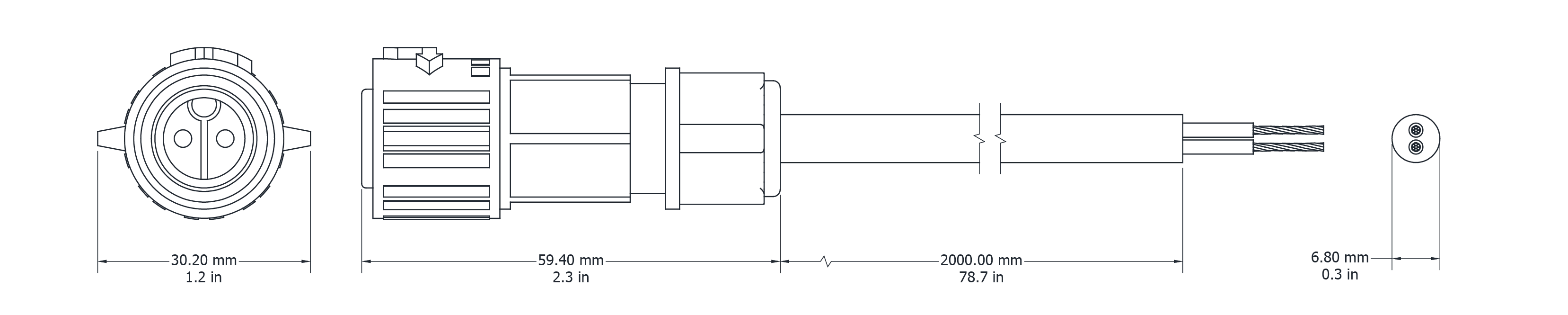 Drawing Image for Lead Cable Male - 2 Pin 