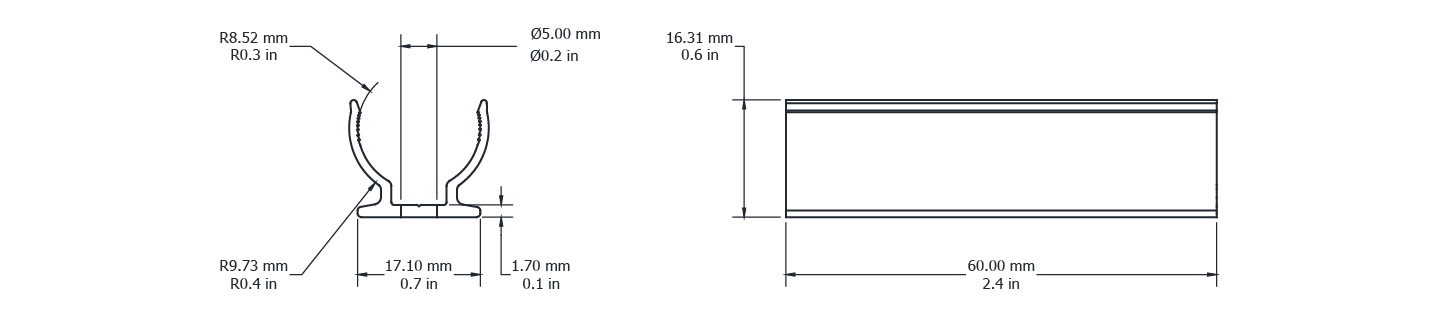 Drawing Image for Ultimo Neon Radius 18 Surface Mounting Clip 