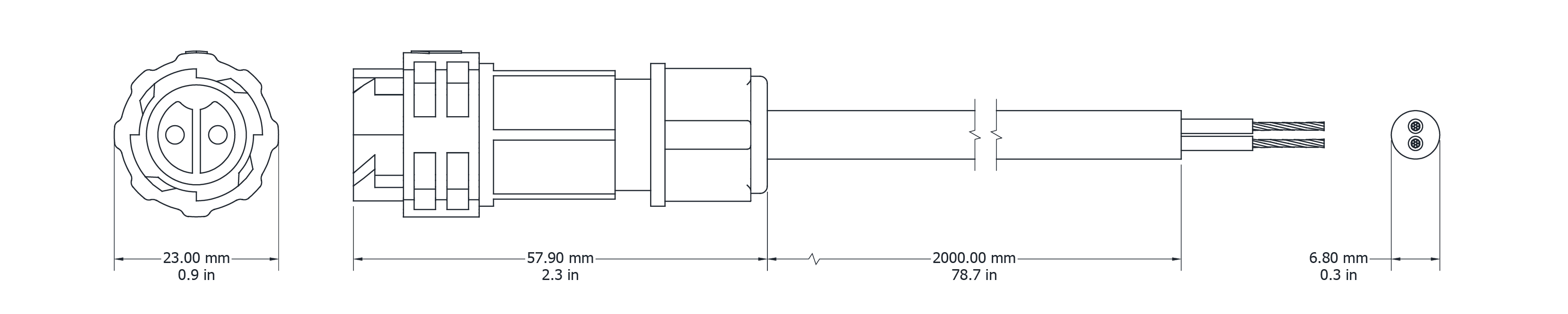 Drawing Image for Lead Cable Female - 2 Pin 