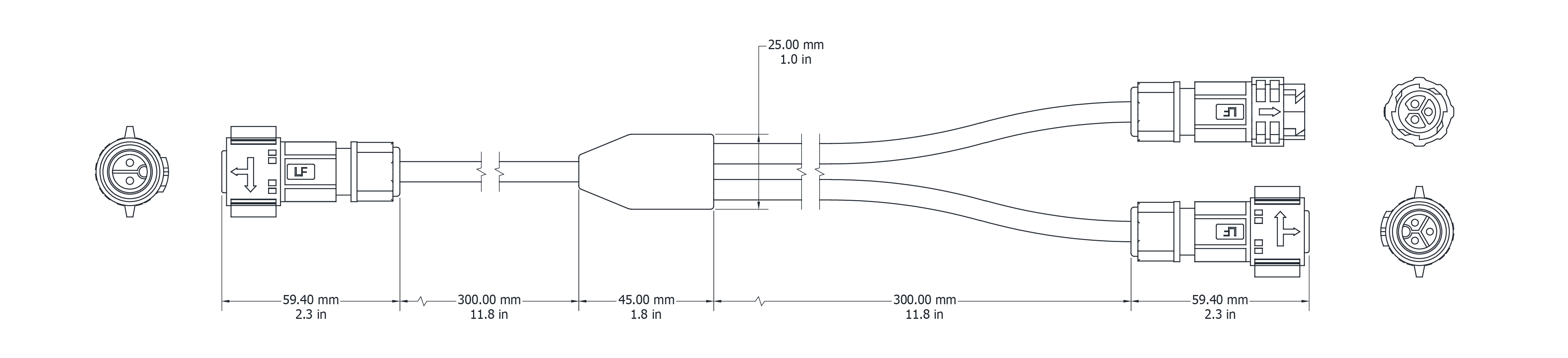 Drawing Image for Y Cable - 3 Pin And 2 Pin 