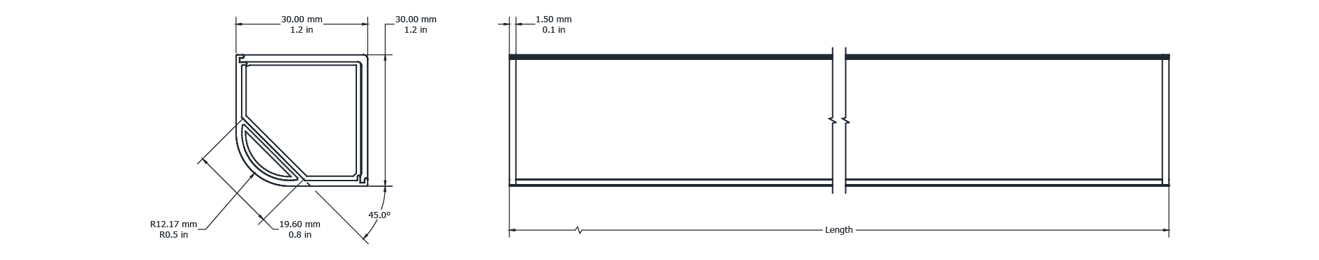 Drawing Image for Flex Profile Surface Corner 3030
