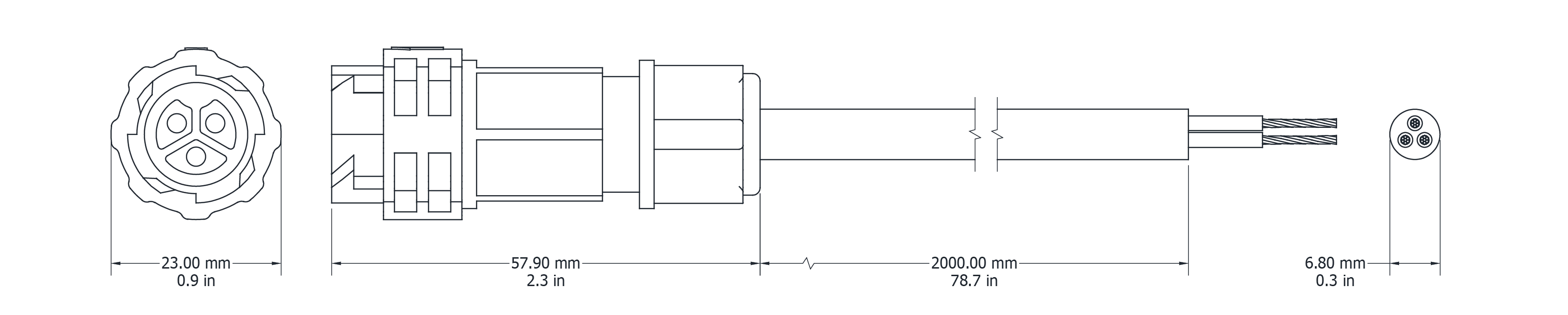 Drawing Image for Lead Cable Female - 3 Pin 
